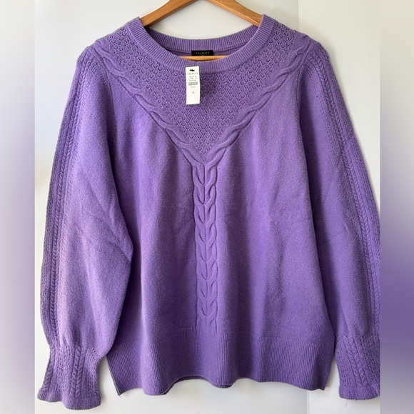 Talbots Lavender Purple Cable Knit Women's Sweater & Statement Necklace - Picture 2 of 12
